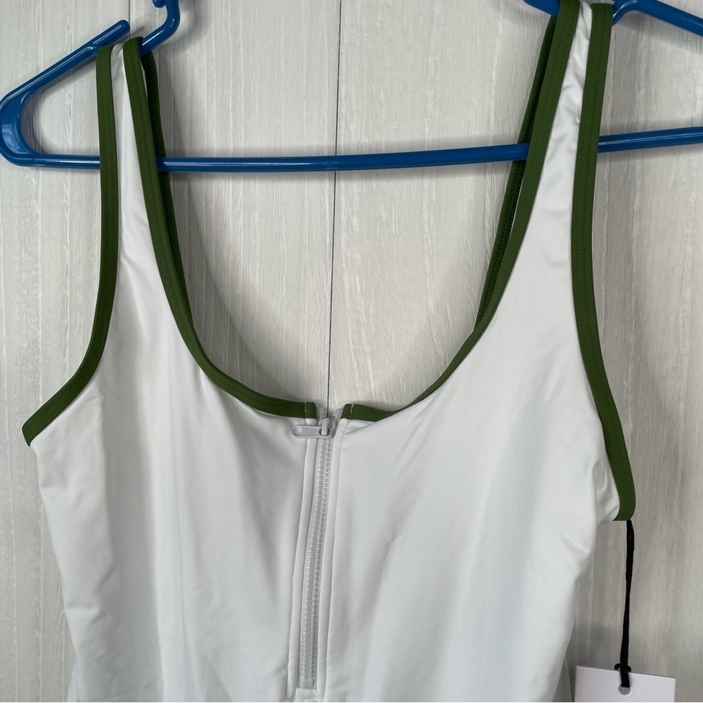 WeWoreWhat Zip Front One Piece Swimsuit - White/Green - Picture 4 of 9